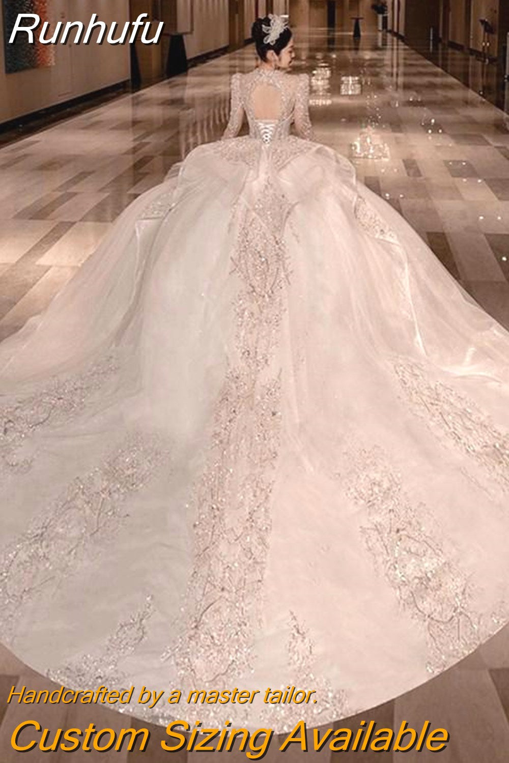 Runhufu Luxury Long Train Wedding Dress 2023 New Bridal Dresses Ball Gown Long Sleeve Winter Beading Wedding Gowns