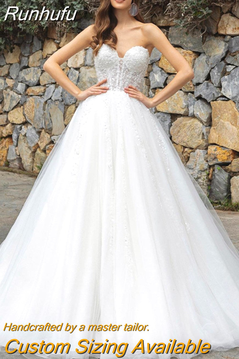 Runhufu 2023 Formal A-Line Wedding Dresses Sweetheart Appliques Princess Bridal Gowns Boho Beach Corset Wedding Gowns Custom Size