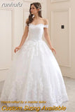 runhufu Luxury Lace Boat Neck Ball Gown Wedding Dresses Sweetheart Sheer Back Princess Illusion Applique Bridal Gowns Casamento