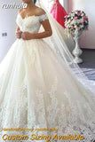 runhufu Luxury Lace Boat Neck Ball Gown Wedding Dresses Sweetheart Sheer Back Princess Illusion Applique Bridal Gowns Casamento