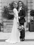 Runhufu Elegant Simple Long Sleeve Wedding Dress Satin 2024 O-Neck Open Back Mermaid Bridal Gowns with Sweep Train Plus Size