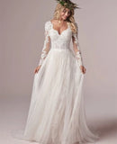 Runhufu Latest Long Sleeves Wedding Dresses Lace Wedding Gowns Backless V Neckline Bridal Gowns 2024 On Sale Court Train