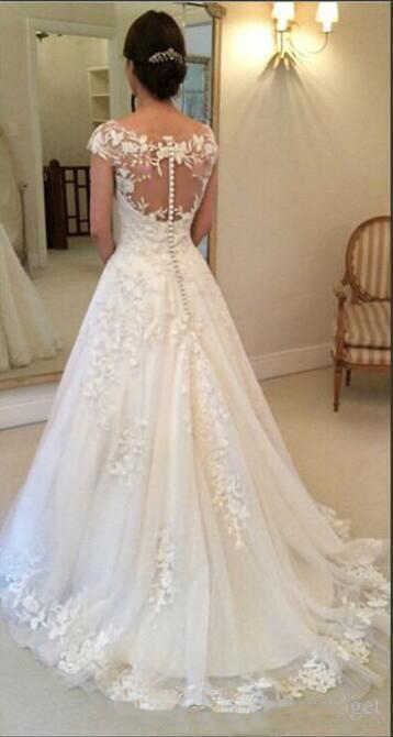 Runhufu White Elegant Appliqued Wedding Dresses 2023 Sheer Back Cap Sleeves Vintage Lace Bride Gown Vestidos De Novia A-line