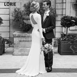 Runhufu Elegant Simple Long Sleeve Wedding Dress Satin 2024 O-Neck Open Back Mermaid Bridal Gowns with Sweep Train Plus Size
