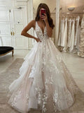 Runhufu Beach Dream Wedding Dresses A Line V-Neck Backless Appliqued Lace Bridal Gowns Puffy Tulle Princess Party Dress 2024