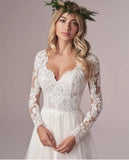 Runhufu Latest Long Sleeves Wedding Dresses Lace Wedding Gowns Backless V Neckline Bridal Gowns 2024 On Sale Court Train