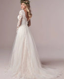 Runhufu Latest Long Sleeves Wedding Dresses Lace Wedding Gowns Backless V Neckline Bridal Gowns 2024 On Sale Court Train