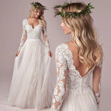 Runhufu Latest Long Sleeves Wedding Dresses Lace Wedding Gowns Backless V Neckline Bridal Gowns 2024 On Sale Court Train