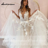 Runhufu A-Line Backless Wedding Dress 2024 Vintage Lace Applique Beaded Off White Tulle Wedding Gowns Trouwjurk Long Bridal Dress