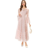 runhufu Lotus Leaf Side Round Horn Long Sleeve Apricot Dress Long Dress Autumn And Winter Women's Dress New 2025