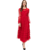 runhufu Lotus Leaf Side Round Horn Long Sleeve Apricot Dress Long Dress Autumn And Winter Women's Dress New 2025