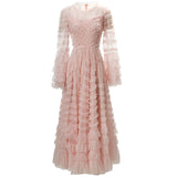 runhufu Lotus Leaf Side Round Horn Long Sleeve Apricot Dress Long Dress Autumn And Winter Women's Dress New 2025