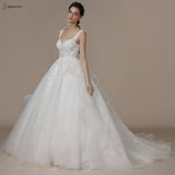 Runhufu Sweetheart Ivory Glitter Wedding Dresses For Bride Sleeveless Court Train Appliques Women A-line Lace Bridal Gown 2024