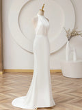 Runhufu Mermaid Wedding Dress Fashion Halter Long Bridal Dresses With Small Train Sexy Backless Simple Vestidos De Novia