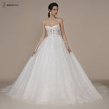 Runhufu Princess Strapless Ivory Glitter Wedding Dresses 2024 For Women Court Train Bride 3D Flower Romantic Shinny Bridal Gown