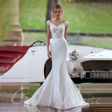 Runhufu Mermaid Wedding Dresses V Neck Bridal Gowns Lace Appliques Long Train Robe Sheath Vestidos De Novia 2024