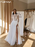 Runhufu High Collar Long Sleeve Wedding Dress Classic Appliques Bride Robe Graceful A-line Bow Long Bridal Gown Robe De Mari¨¦e
