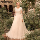 Runhufu Long Sleeves Wedding Dress 2024 Bride O-Neck A-Line Tulle Bridal Gowns Lace Applique Plus Size Civil vestidos de novia