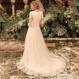 Runhufu Long Sleeves Wedding Dress 2024 Bride O-Neck A-Line Tulle Bridal Gowns Lace Applique Plus Size Civil vestidos de novia