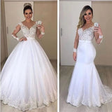 Runhufu Long Sleeves Mermaid Wedding Dresses See Through Back Custom Two Pieces Bridal Gowns Modest Vestidos De Novia
