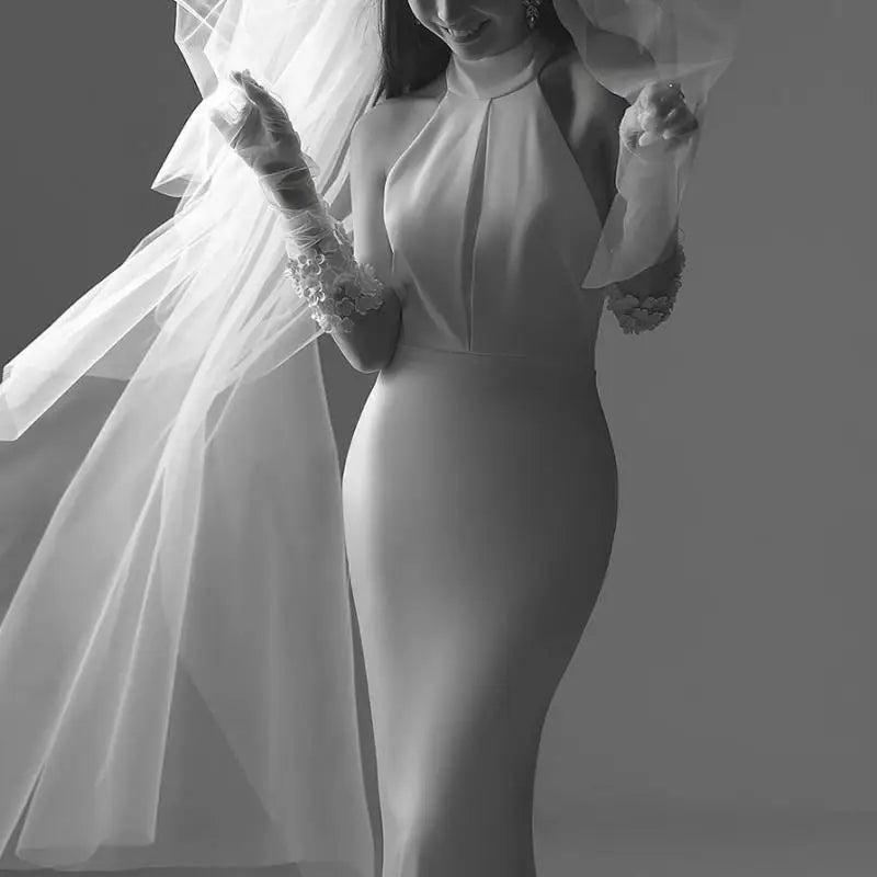 Runhufu Mermaid Wedding Dress Fashion Halter Long Bridal Dresses With Small Train Sexy Backless Simple Vestidos De Novia