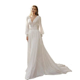 Runhufu Latest Wedding Dresses 2024 Beach Bridal Gowns Boho Bride Dress Long Sleeves V Neckline Wedding Gowns Lace Back Out