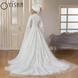 Runhufu Luxury Beaded Long Sleeve Muslim Wedding Dresses High Neck Islamic Hijab Bridal Gown Arabic Dubai Kaftan Vestidos De Novi