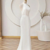 Runhufu Mermaid Wedding Dress Fashion Halter Long Bridal Dresses With Small Train Sexy Backless Simple Vestidos De Novia