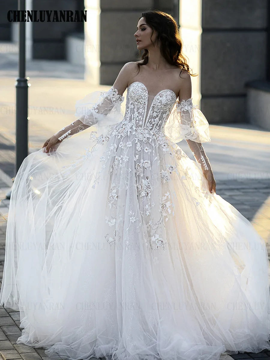 Runhufu Boho Wedding Dresses Sweetheart Applique Tulle Wedding Bride Dresses Ivory Sexy Dresses For Wome 2024 Vestidos De Novia