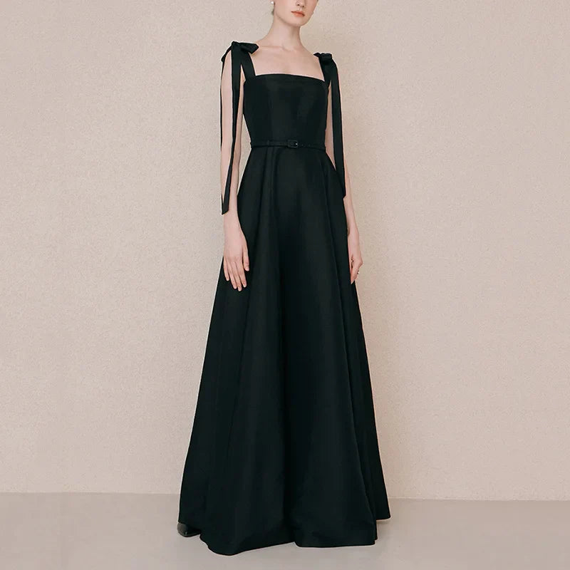 Runhufu Black Elegant Sleeveless Satin Vestido De Noiva Classic Spaghetti Straps Floor-length Wedding Dress A-line Robe De Mariee