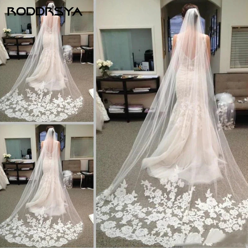 Runhufu 3 M Bridal Veils Appliques Wedding Veils Long Tull Lace Veil Vestido De Noiva Wedding Accessories In Stock Hot Selling