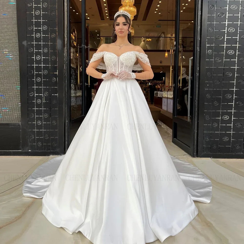 Runhufu Exquisite Wedding Dress Puff Sleeves A-line Bride Dress Applique Sweep Train Long Dress For Women 2024 Robe De Mari¨¦e