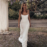 Runhufu Sexy Spaghetti Straps Cowl Neck Micro Wedding Dress 2024 Simple Sleeveless Crepe Mermaid Bridal Gowns Sweep Train