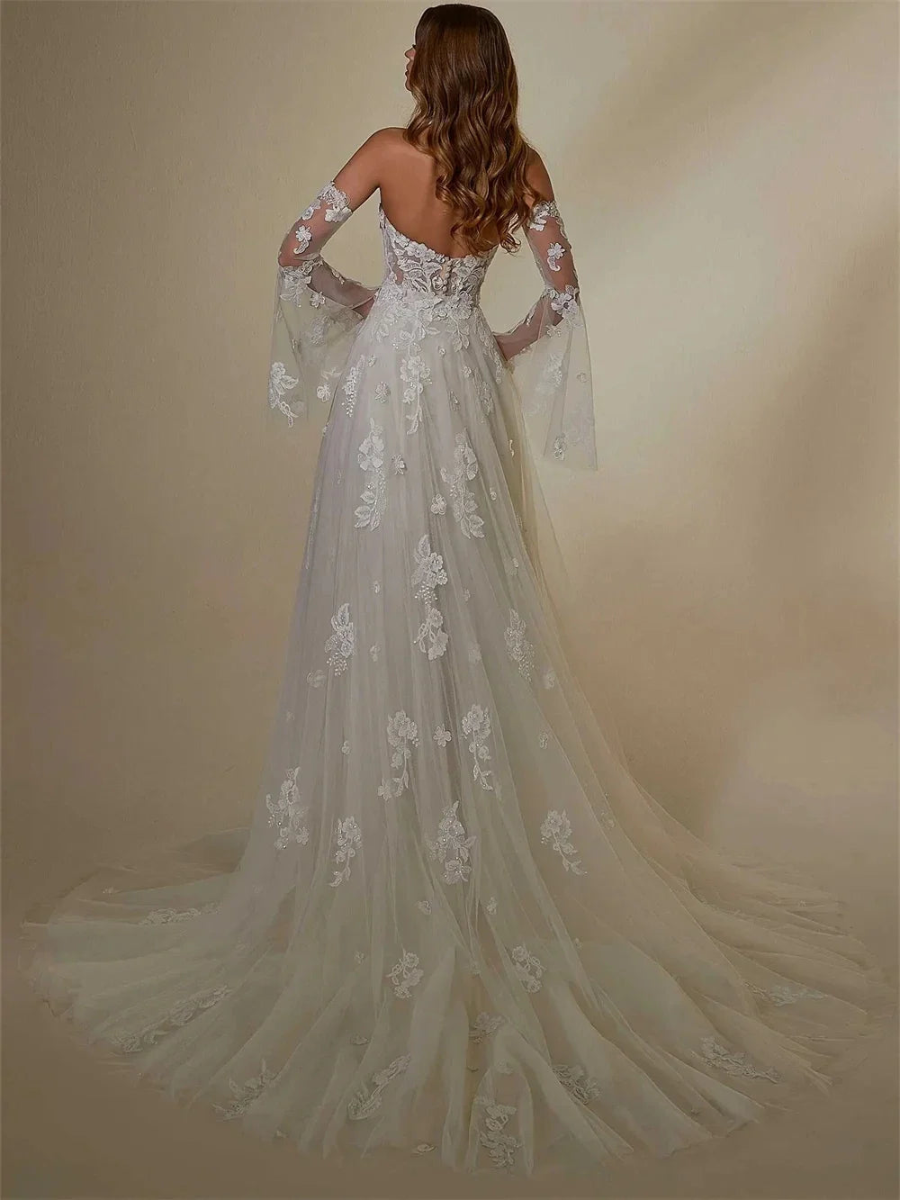 Runhufu 2024 Elegant Appliqu¨¦d Boho Wedding Dress Graceful Tulle Bride Gown Graceful Strapless Bride Robe Vestidos De Novia