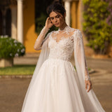 Runhufu High Collar Wedding Dress Sparkly Sequins Beads Bride Robe Graceful Appliques A-line Long Bridal Gown Robe De Mari¨¦e