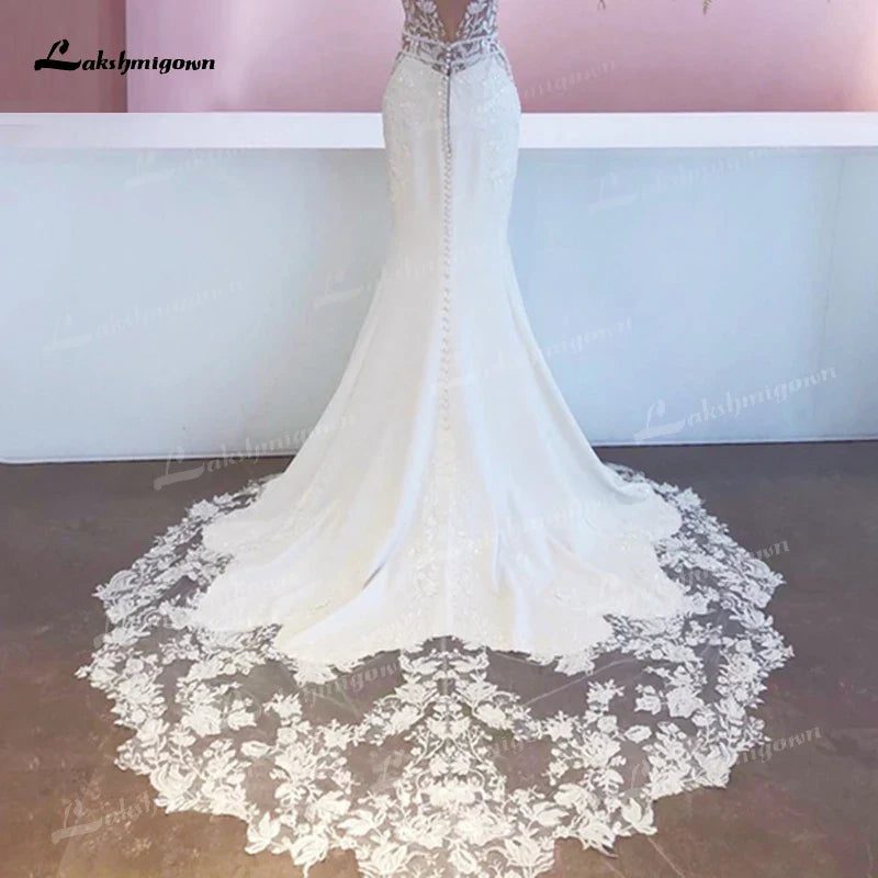Runhufu Mariage Boheme Chic Lace Mermaid Wedding Dress Elegant Bridal Country Lace Appliques Satin Bridal Gown robe de mari¨¦e