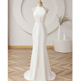 Runhufu Mermaid Wedding Dress Fashion Halter Long Bridal Dresses With Small Train Sexy Backless Simple Vestidos De Novia