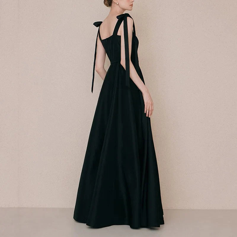 Runhufu Black Elegant Sleeveless Satin Vestido De Noiva Classic Spaghetti Straps Floor-length Wedding Dress A-line Robe De Mariee