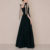 Runhufu Black Elegant Sleeveless Satin Vestido De Noiva Classic Spaghetti Straps Floor-length Wedding Dress A-line Robe De Mariee