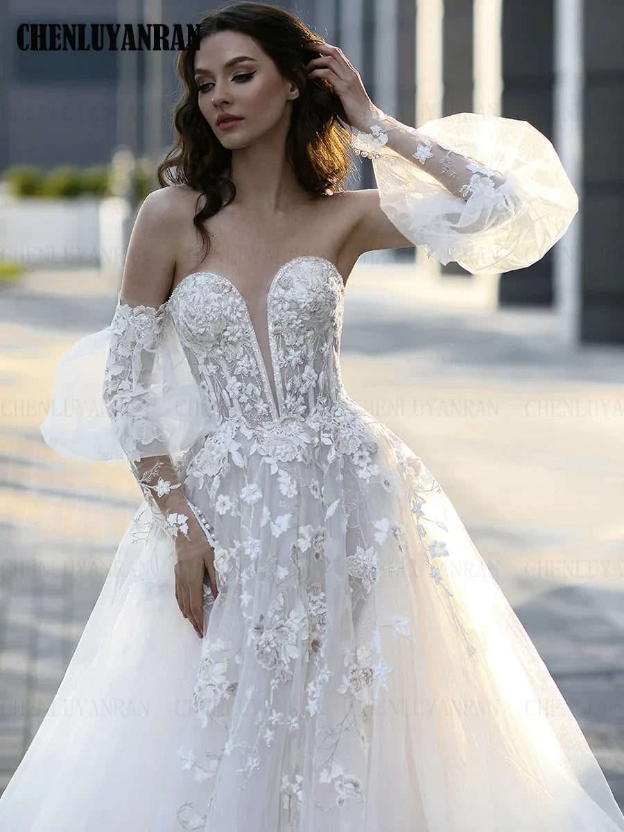 Runhufu Boho Wedding Dresses Sweetheart Applique Tulle Wedding Bride Dresses Ivory Sexy Dresses For Wome 2024 Vestidos De Novia