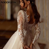 Runhufu Luxury Shiny Long Sleeves Wedding Dress A-Line Lace Up Bridal Gowns Applique Beading Square Collar Vestido De Novia