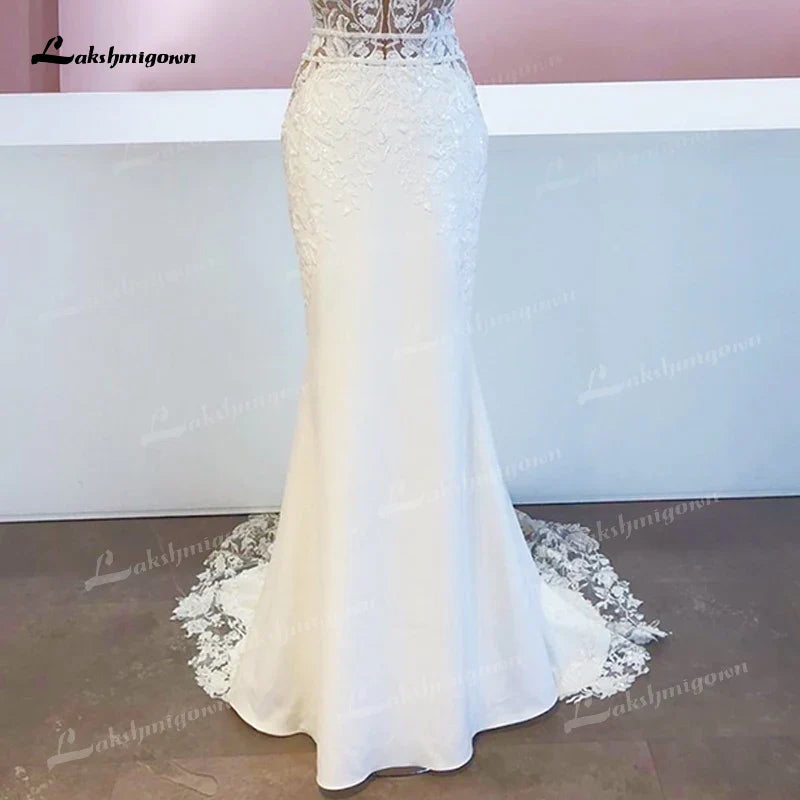 Runhufu Mariage Boheme Chic Lace Mermaid Wedding Dress Elegant Bridal Country Lace Appliques Satin Bridal Gown robe de mari¨¦e