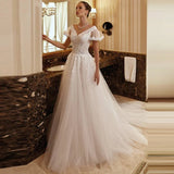 Runhufu A-Line Wedding Dresses Sweetheart Bridal Gowns Short Flare Sleeves Vintage Robes For Formal Party 2024 Vestidos De Novia