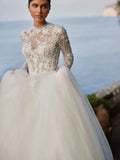 Runhufu High Collar Long Sleeve Wedding Dress Sparkly Sequins Appliques Bride Robe Elegant A-line Long Bridal Gown Robe De Mari¨¦e
