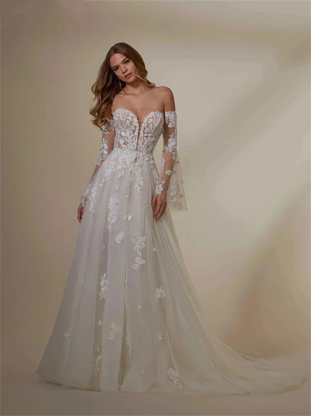 Runhufu 2024 Elegant Appliqu¨¦d Boho Wedding Dress Graceful Tulle Bride Gown Graceful Strapless Bride Robe Vestidos De Novia