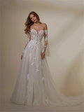 Runhufu 2024 Elegant Appliqu¨¦d Boho Wedding Dress Graceful Tulle Bride Gown Graceful Strapless Bride Robe Vestidos De Novia