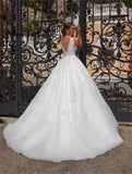 Runhufu Elegant V-neck Wedding Dresses for Women Sweep Train Tulle Lace Appliques Vestidos De Novia for Brides Customised 2025