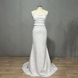 Runhufu Sexy Spaghetti Straps Cowl Neck Micro Wedding Dress 2024 Simple Sleeveless Crepe Mermaid Bridal Gowns Sweep Train