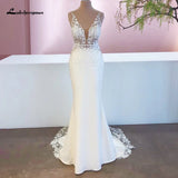 Runhufu Mariage Boheme Chic Lace Mermaid Wedding Dress Elegant Bridal Country Lace Appliques Satin Bridal Gown robe de mari¨¦e