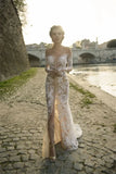 Runhufu Mermaid Wedding Dress Sweethear Off Shoulder Long Sleeves Illusion Backless Tulle Appliques Beach Party dress for Bridal